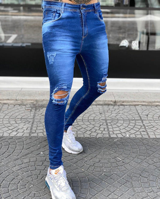 Calça Jeans escuro Arrojado jeans ralo no joelho
