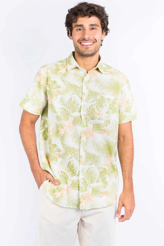 Camisa Manga Curta Estampada Folhas