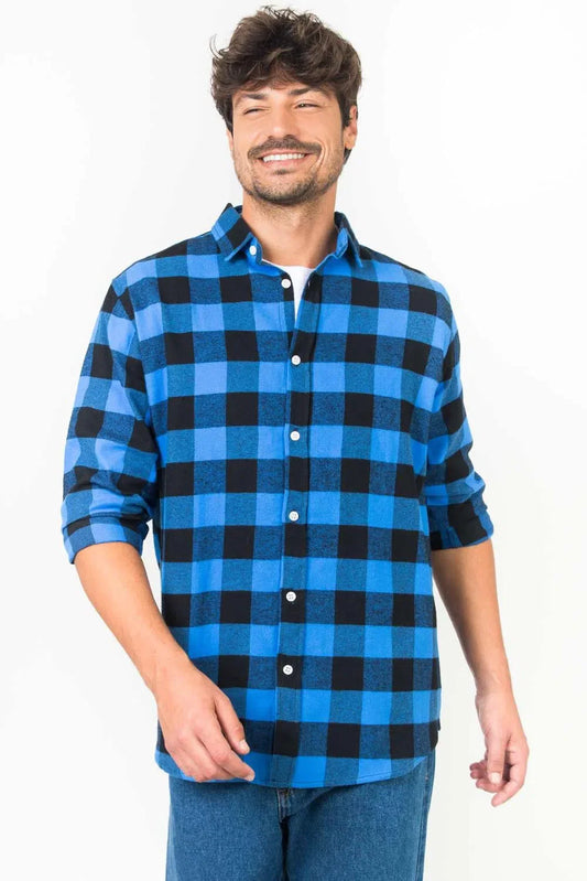 Camisa Xadrez Flanelada Preto/Azul