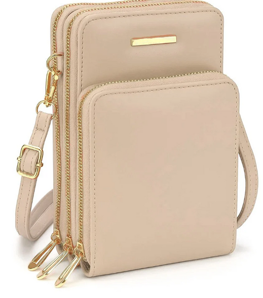 Bolsa Feminina Transversal Com 3 Divisórias Porta Celular NUDE / U