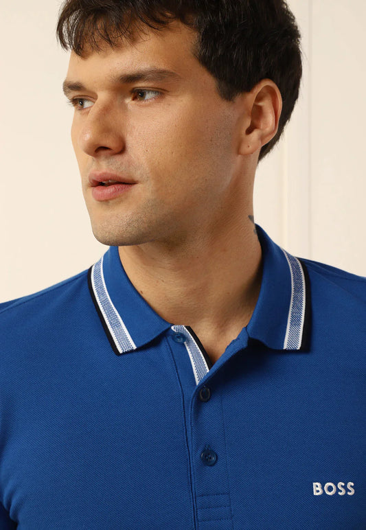 Camisa Polo BOSS Reta Frisos Azul