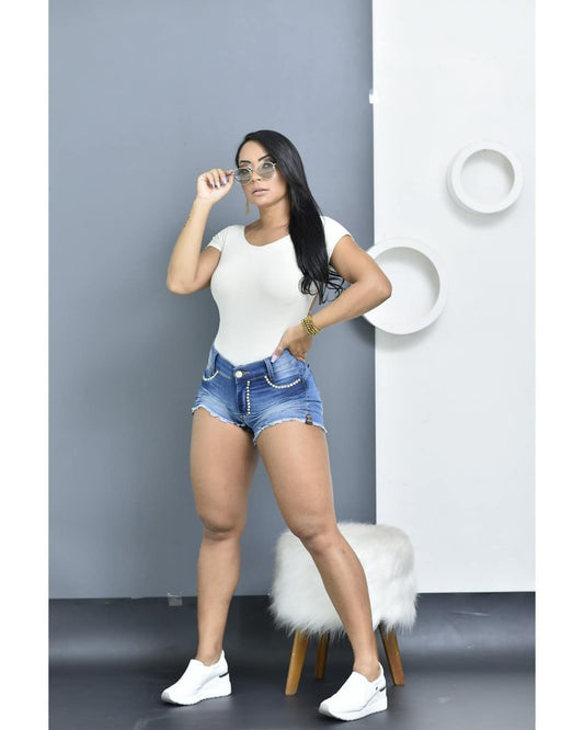 Short Jeans Tattus com Pérolas Frontais e Barra Desfiada - 526880